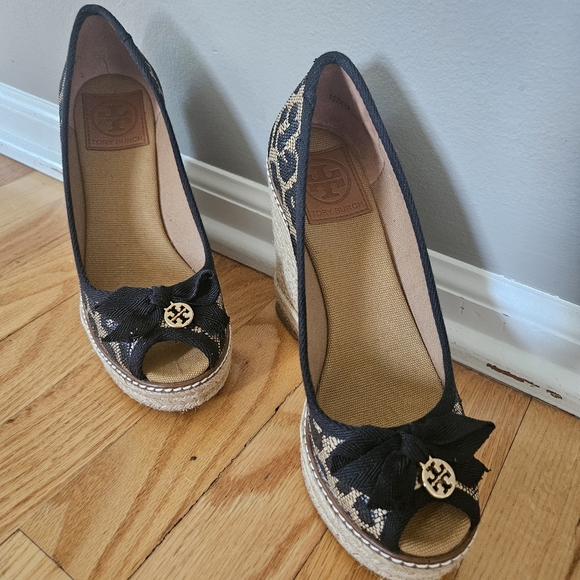 Tory Burch Jackie 110MM Espadrille Leopard Peep Toe Wedge 6.5 - Picture 4 of 12